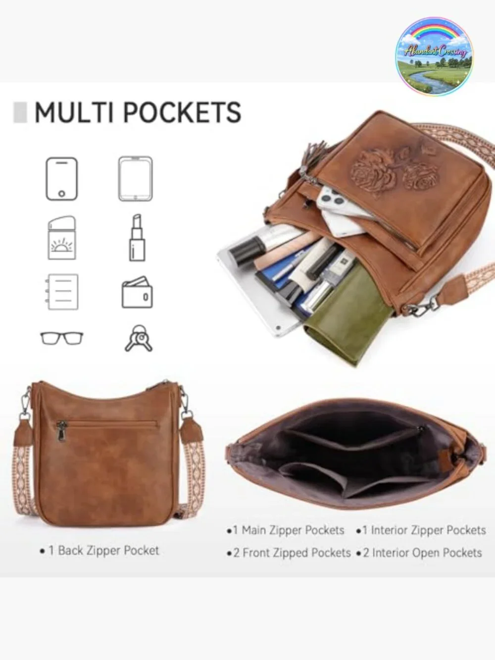 Trendy Vegan Leather Hobo Crossbody Bag with Embossed Floral Rabbit Pattern
